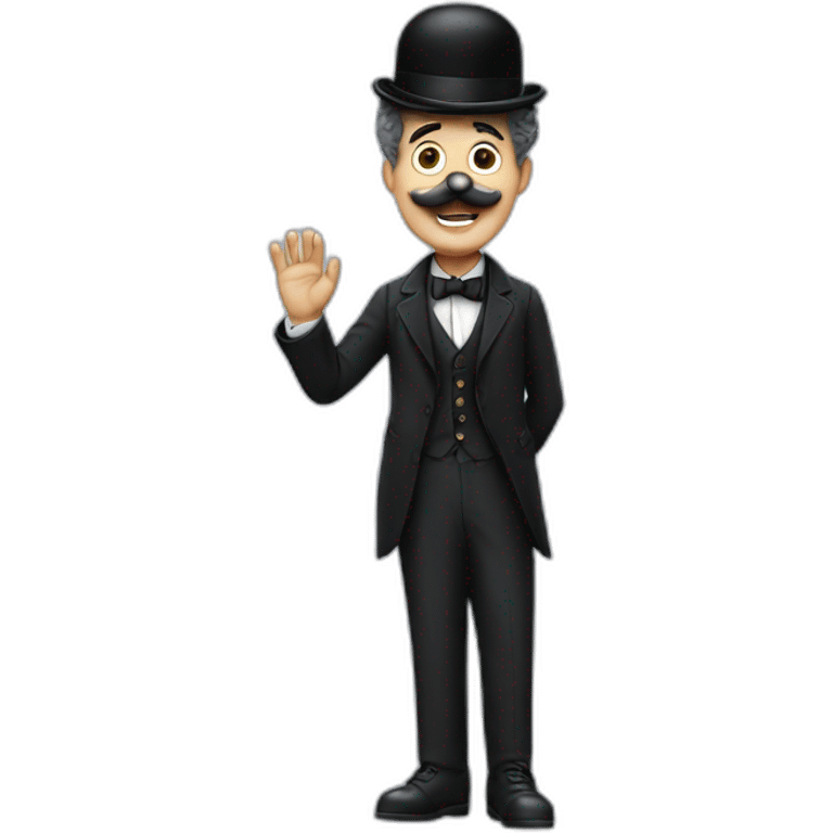 Charlie Chaplin without his hat and Raising his hand emoji