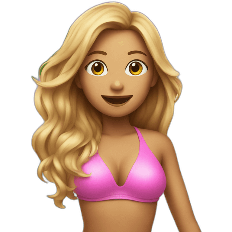 Girl in pink bikini on a surf board emoji