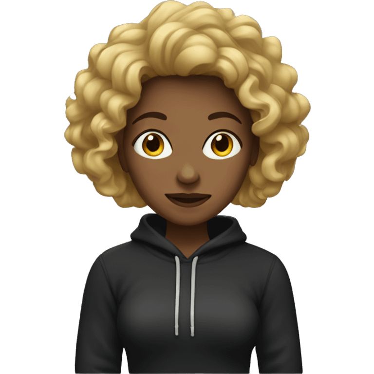 Woman with wavy hair wearing black hoodie  emoji