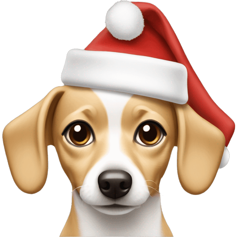 all white tan Chiweenie Christmas hat emoji