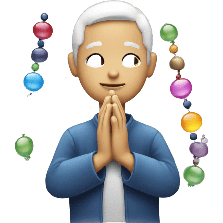 picture of prayer beads and praying hands in a cartoon thought bubble  emoji