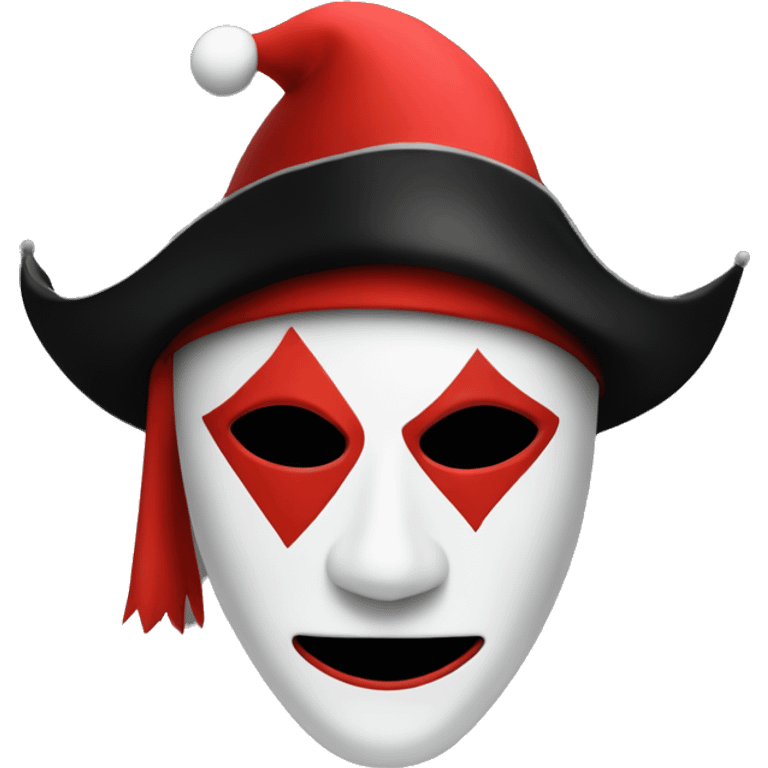 Red mask jester with black red and white jester hat emoji