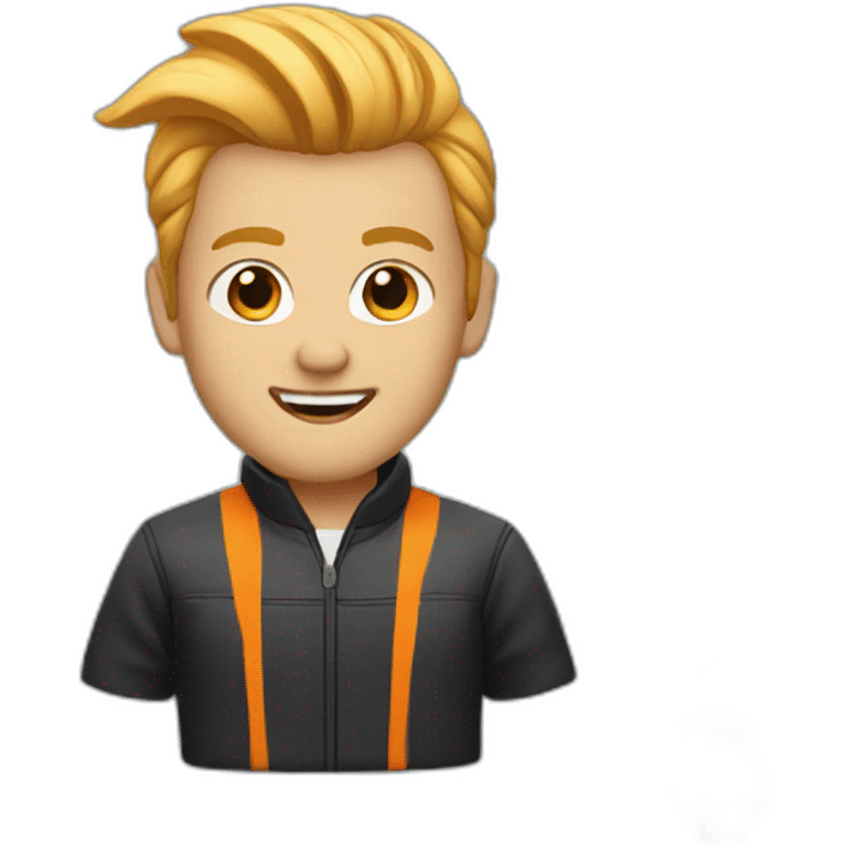 man in jacket with orange and blonde hair and bun hairstyle emoji