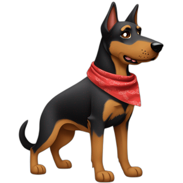 Coonhound/German Shepherd dog wearing small plain red bandana walking left with floppy ears emoji