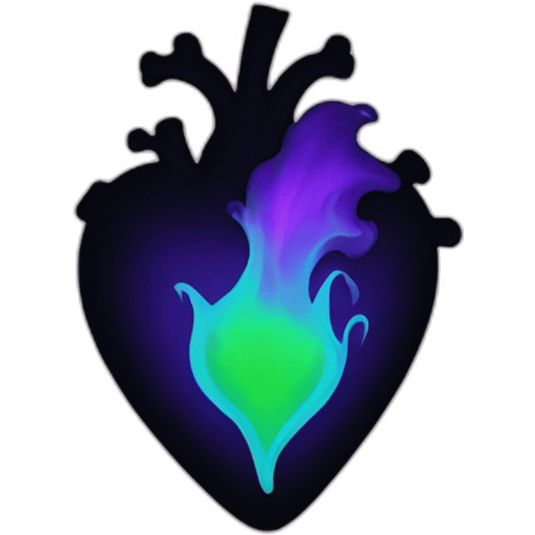 Black heart with purple and green flame inside emoji