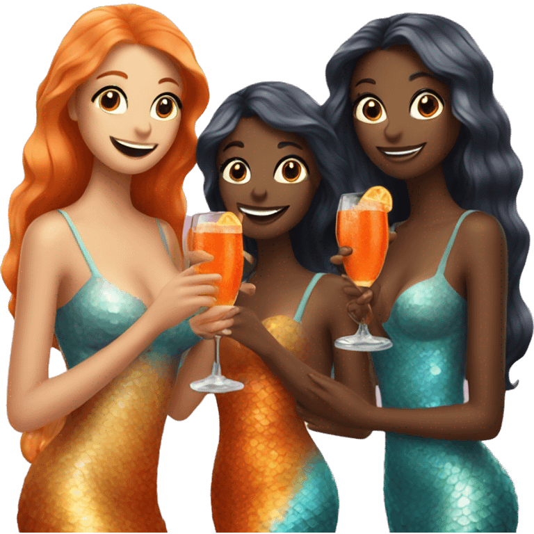 Three beautiful mermaids drinking aperol emoji