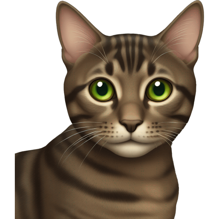 Dark brown tabby cat with brown-green eyes  emoji