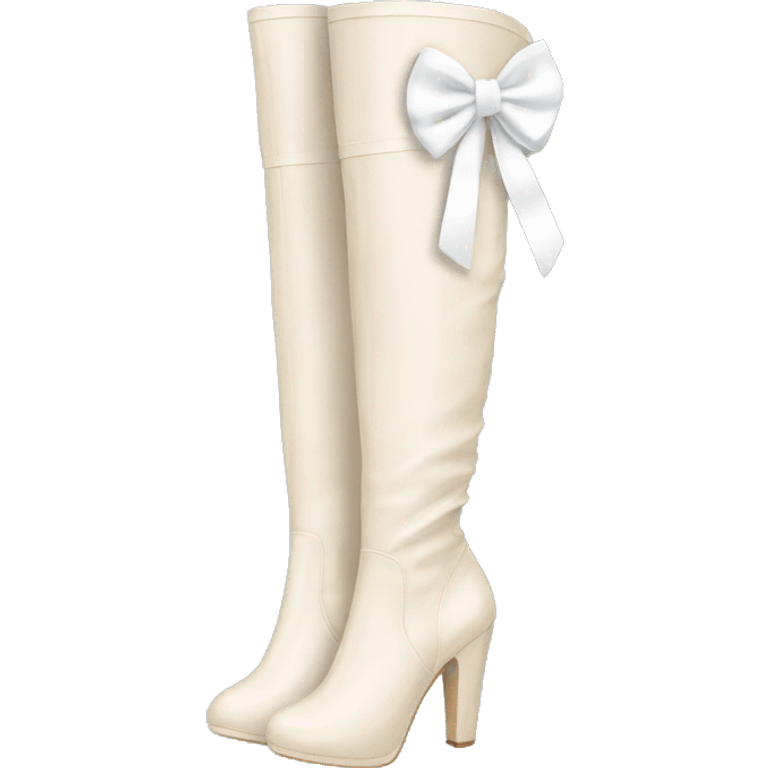 Cream thigh high boots with white bows  emoji