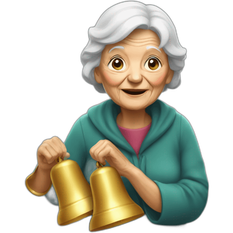 Old woman touch a big bells emoji