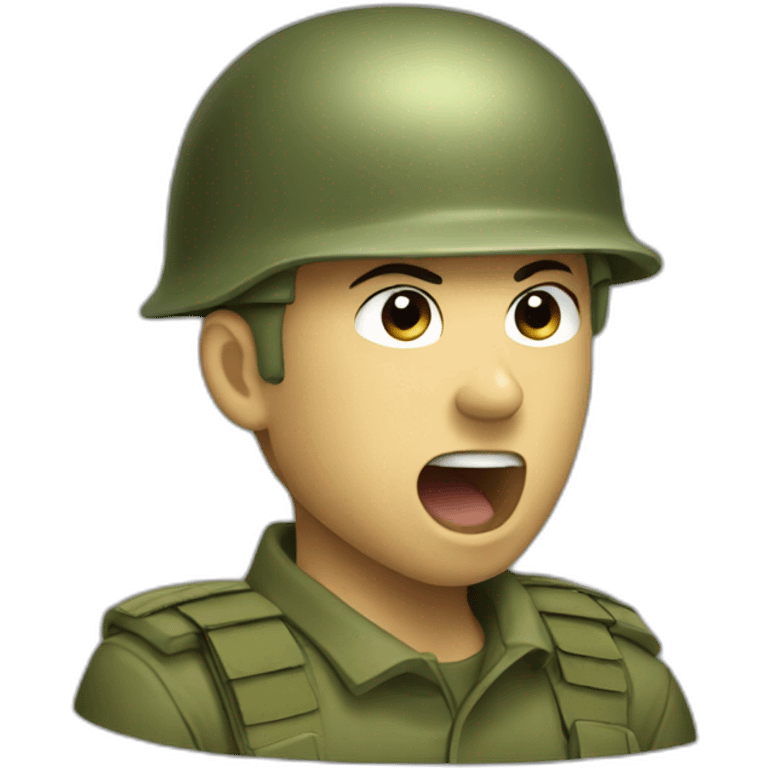 Yawning Soldier in olive green uniform and helmet emoji