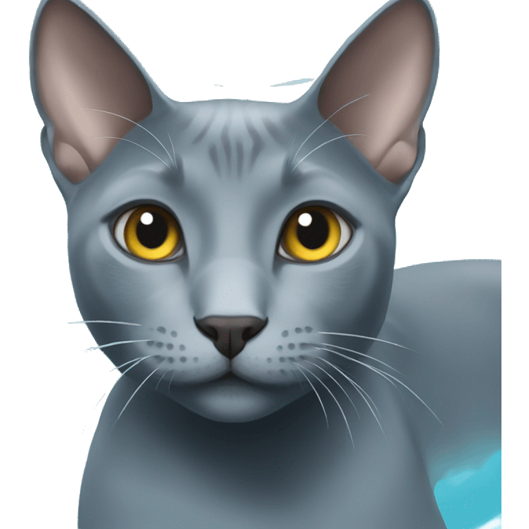 Russian blue cat in a pool emoji