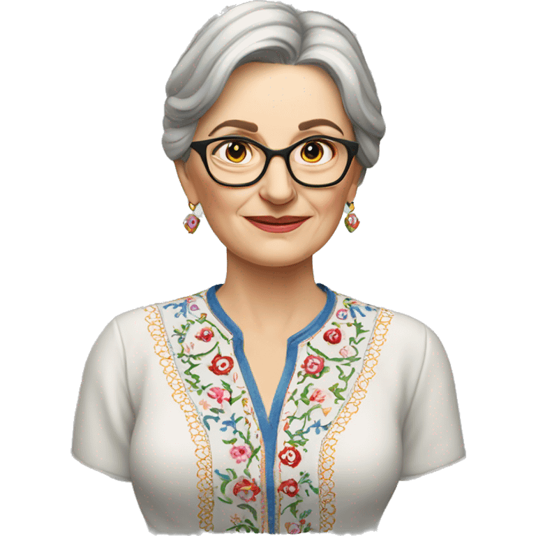 A middle-aged Ukrainian woman writer in an embroidered shirt emoji