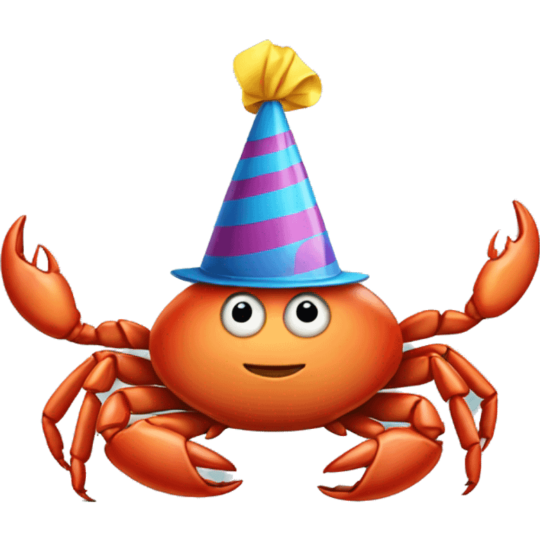 a crab wearing a birthday hat emoji