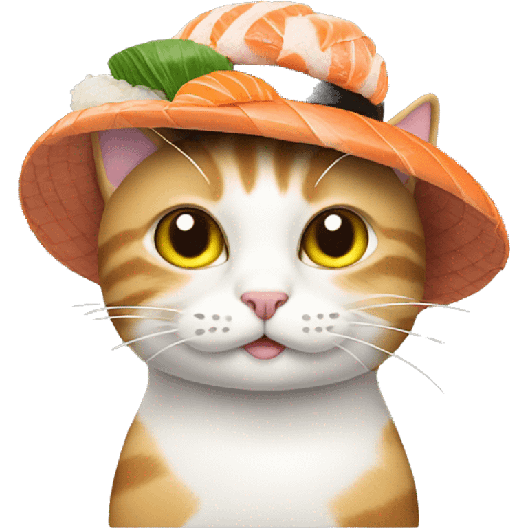 cat wearing a hat made of sushi emoji