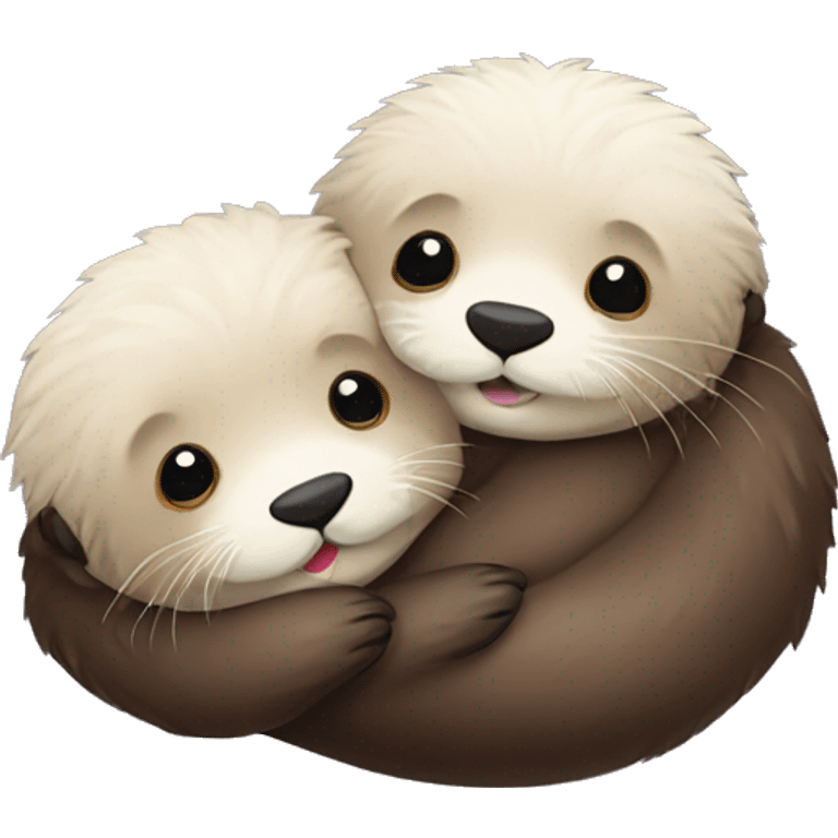 Two fluffy sea otters in love cuddling emoji