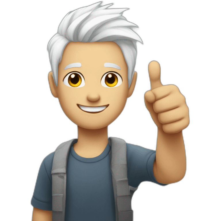 boy with dyed white hair, long on top and short on the sides doing thumbs up emoji