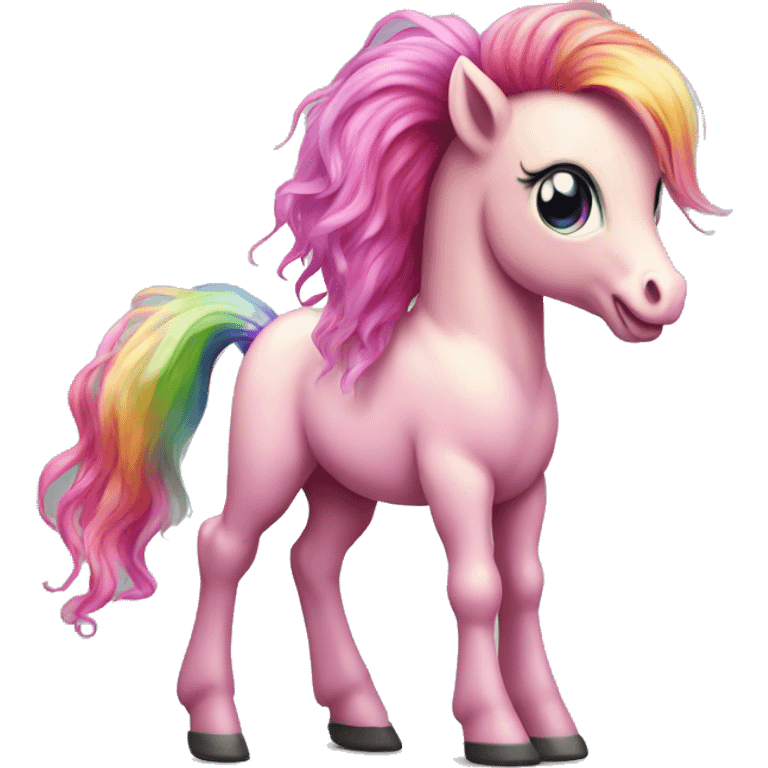 Realistic pink pony with rainbow hair full height emoji