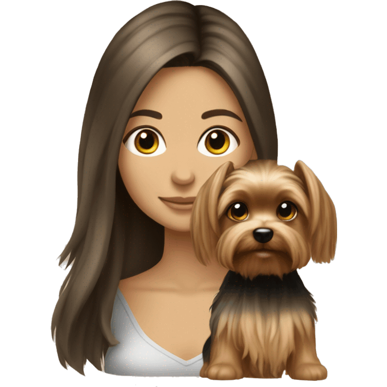 Brunette long hair light tan girl with beige yorkie puppy emoji