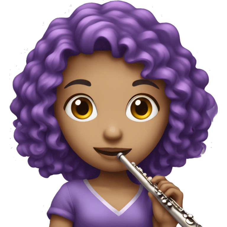 Pale Girl with purple curly hair playing flute emoji