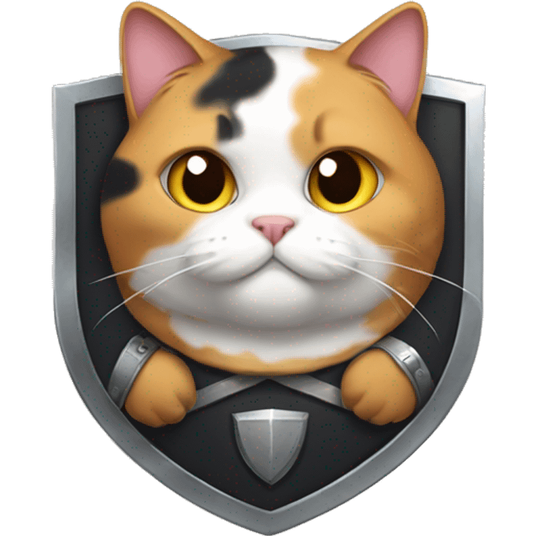 Fat calico cat with a shield  emoji