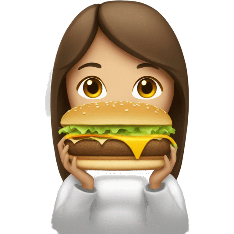 Girl with brown hair, eating cheeseburger emoji