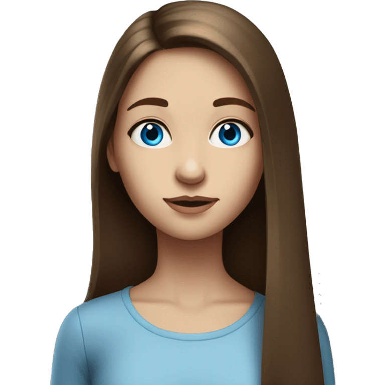 realistic portrait of a girl with blue eyes and brown long straight hair emoji