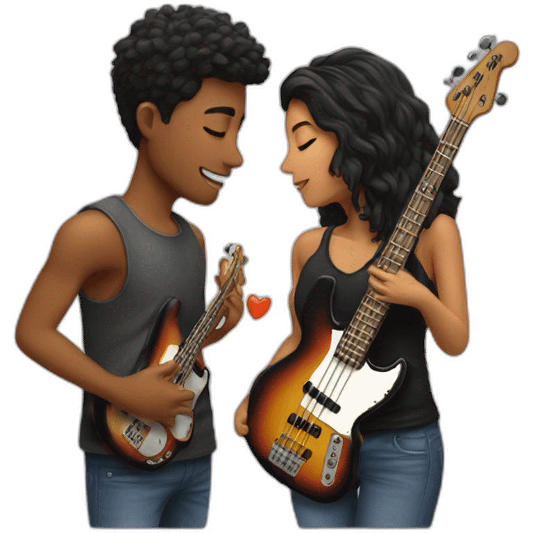 Couple kiss boy has a bass Guitar  emoji