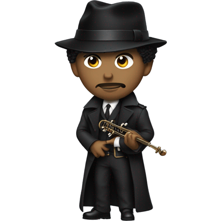 the musician prince as a detective, wearing black emoji