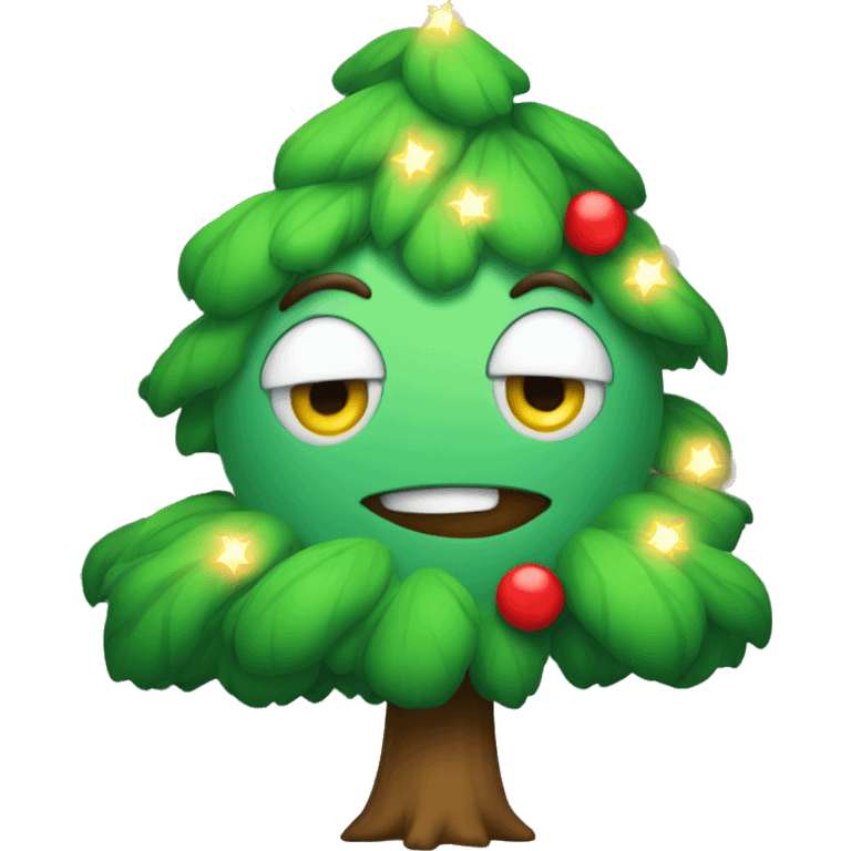 A tree with lights with a red bow on top emoji