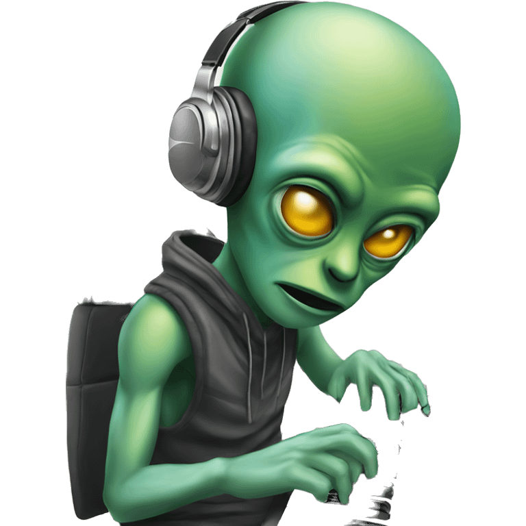 alien producing a hiphop track in a music studio emoji