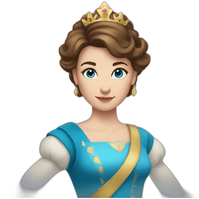 a girl with short brown hair and blue eyes in a princess asterisk costume emoji