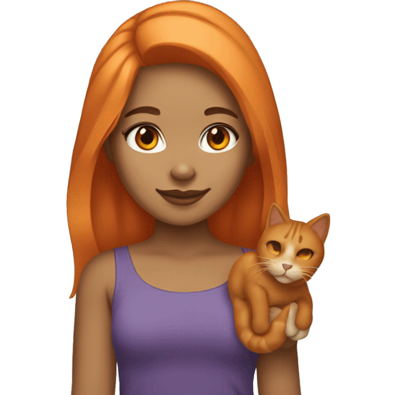 light skin Brown hair girl with orange cat emoji