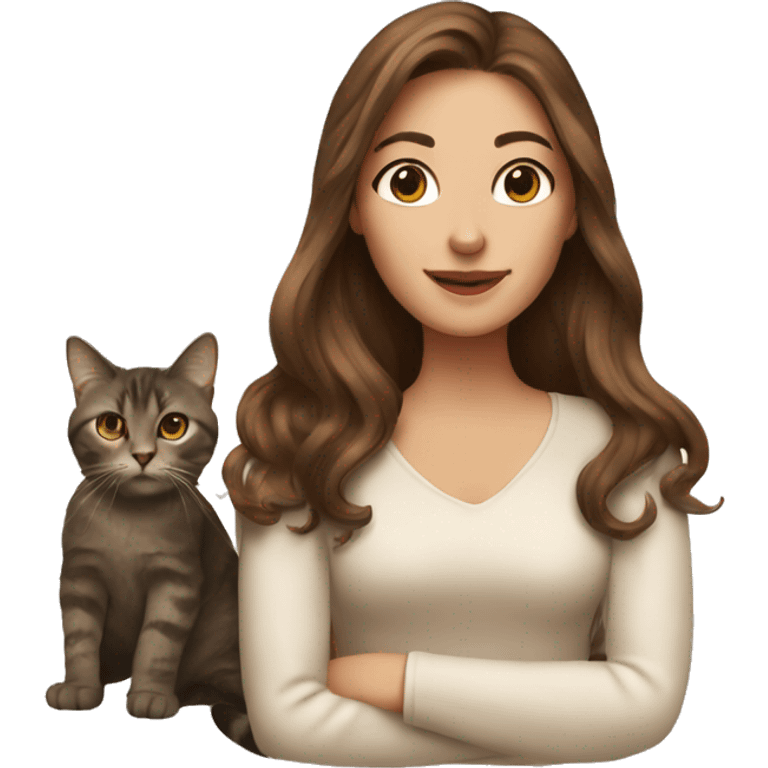 lady with long brown hair with cat emoji