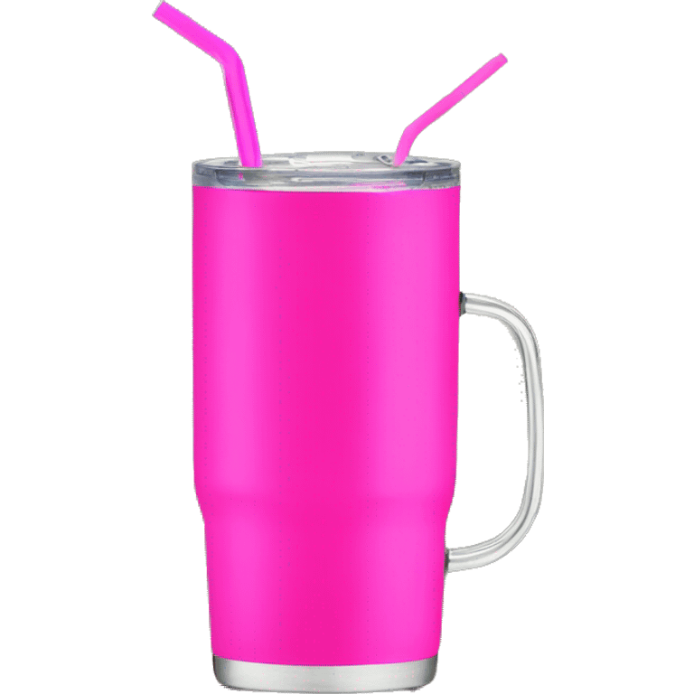 Bright pink 40oz Stanley tumbler with handle and a clear straw emoji