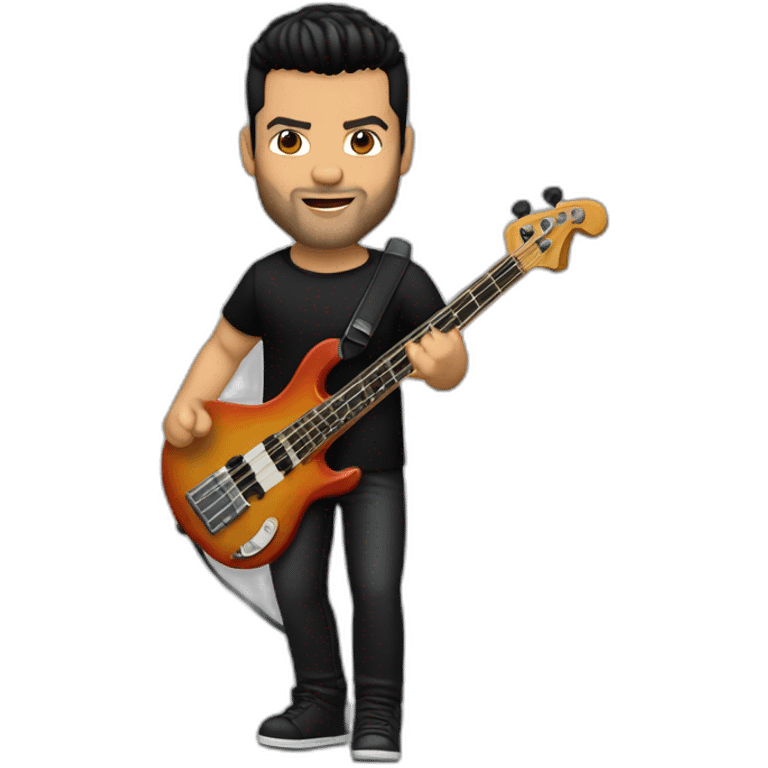 Ricky Martin, very strong, short black hair, wearing a black shirt, playing electric bass emoji