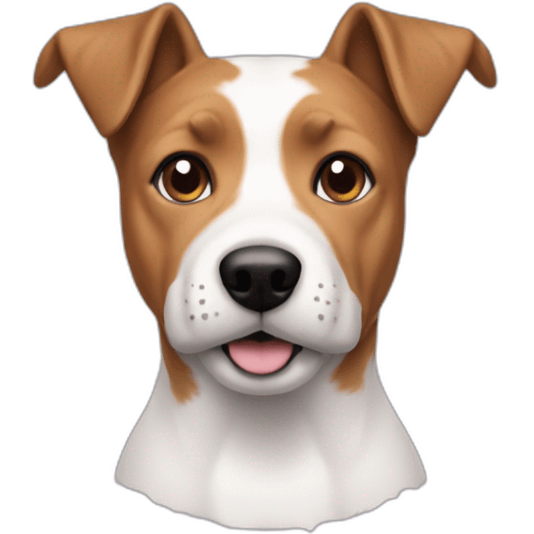 Man with modern hair cut no tshirt with jack russell terrier dog emoji