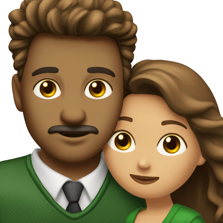 Beso pareja hombre pelo ondulado, ojos verdes y mujer pelo ondulado ojos marrones emoji