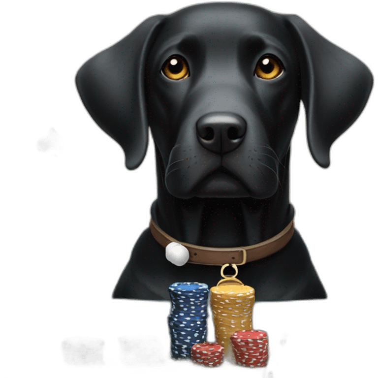 Black Labrador dog with white strip on his neck at poker table emoji