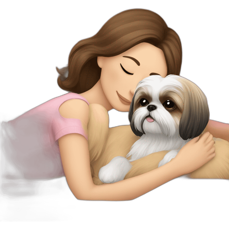 Shih tzu dog and human lady sleeping on couch emoji