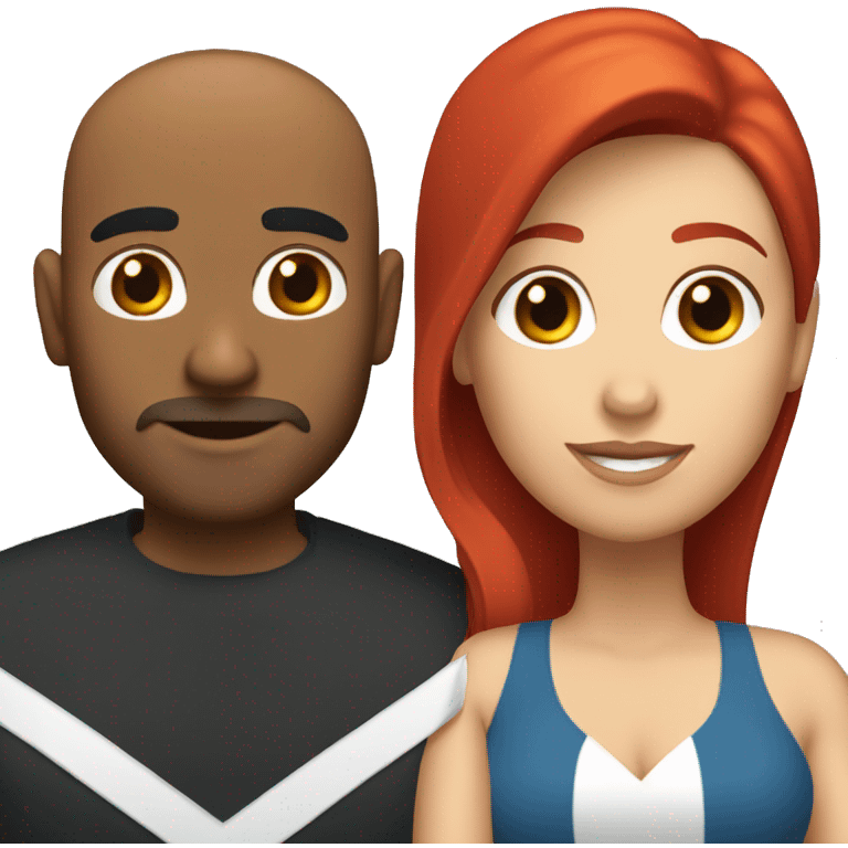 a latino gay man with short black hair and a white woman with long red hair emoji