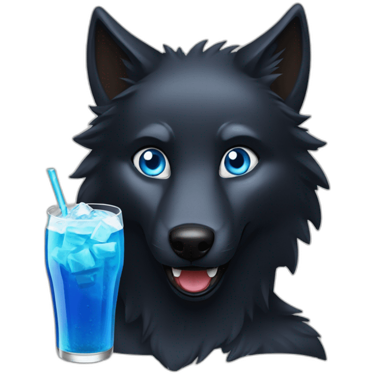 black wolf with blue eyes drinks a cola emoji