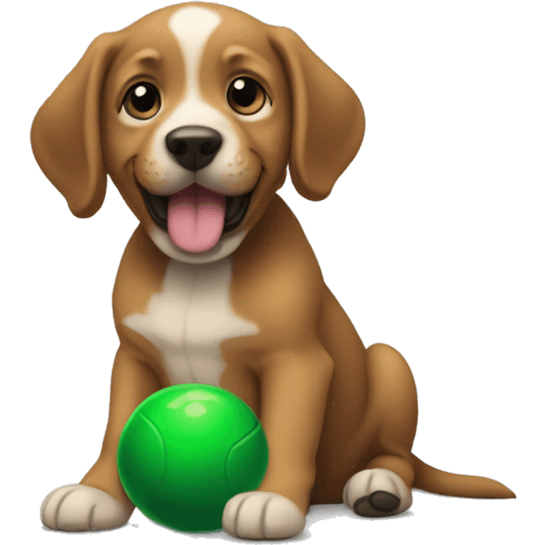 Puppy named dug dug with a green ball emoji