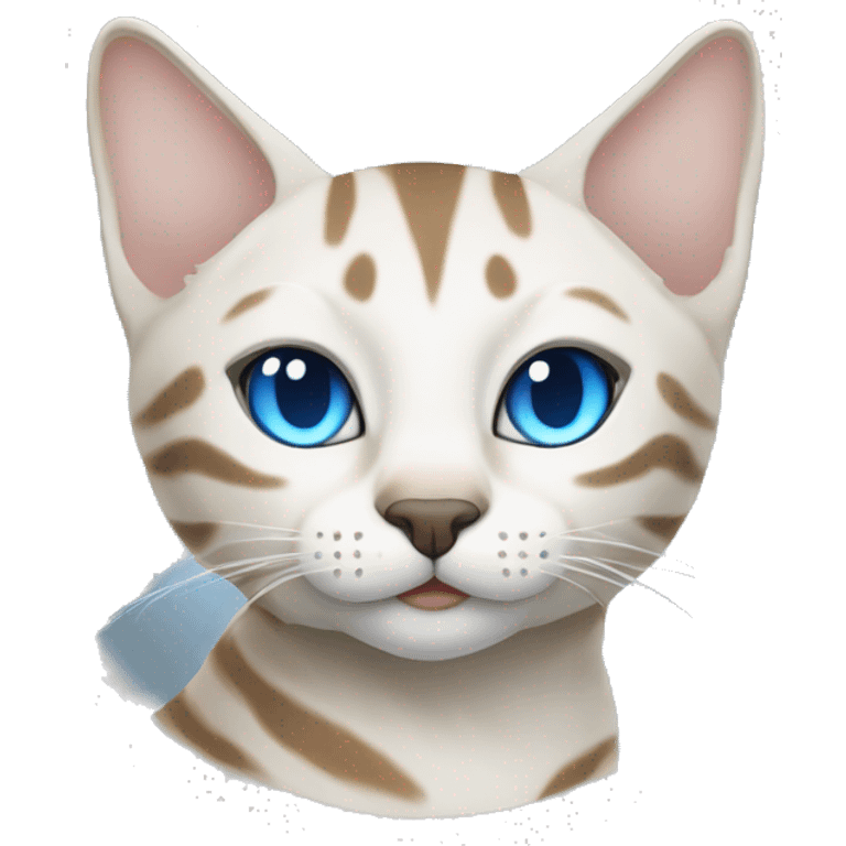 snow bengal cat with light blue eyes, sleeping emoji