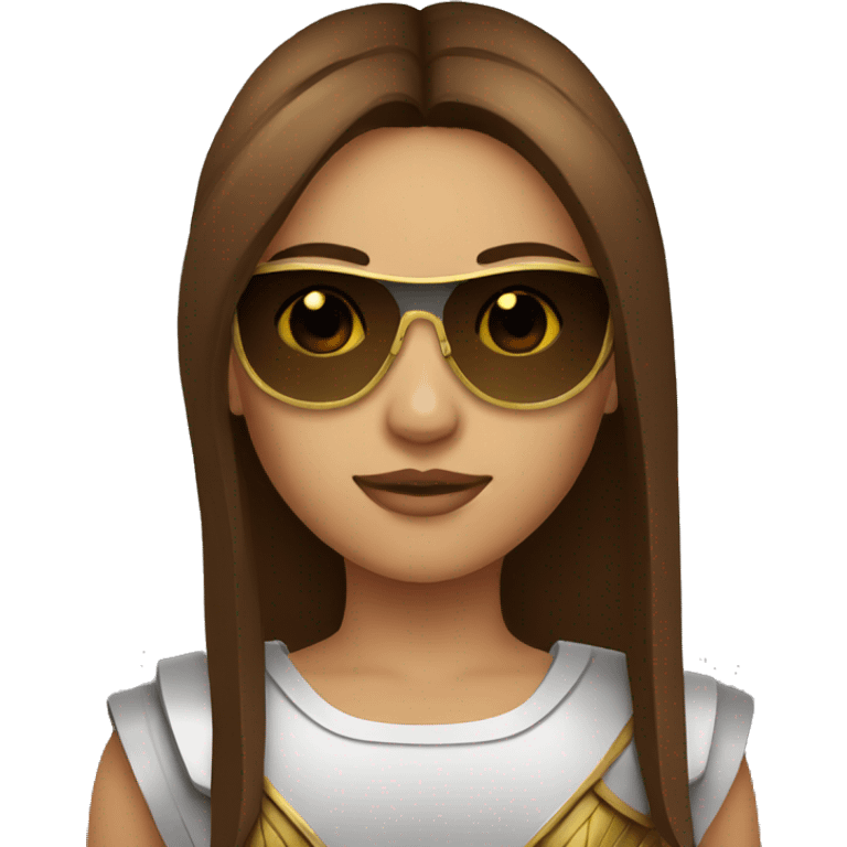 Girl gladiator head with long straight brown hair and sunglasses  emoji