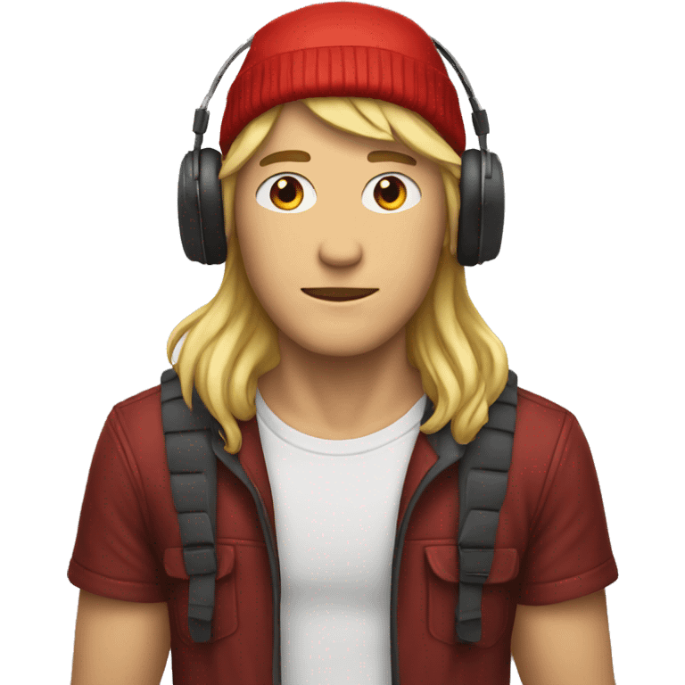 blonde guy with red beanie and headphones on emoji