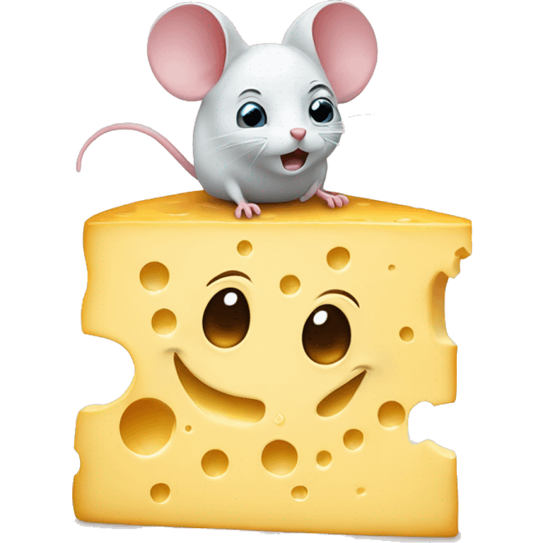 A very large block of cheese, next to it is a tiny mouse crying happy tears emoji