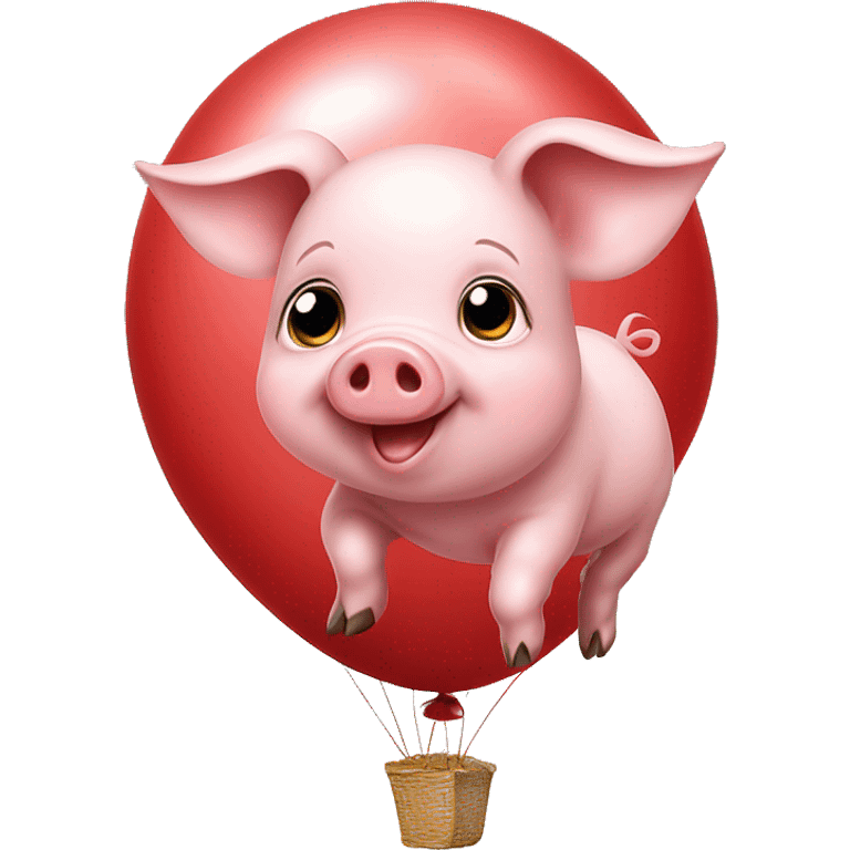 Baby pig flying on a red balloon  emoji