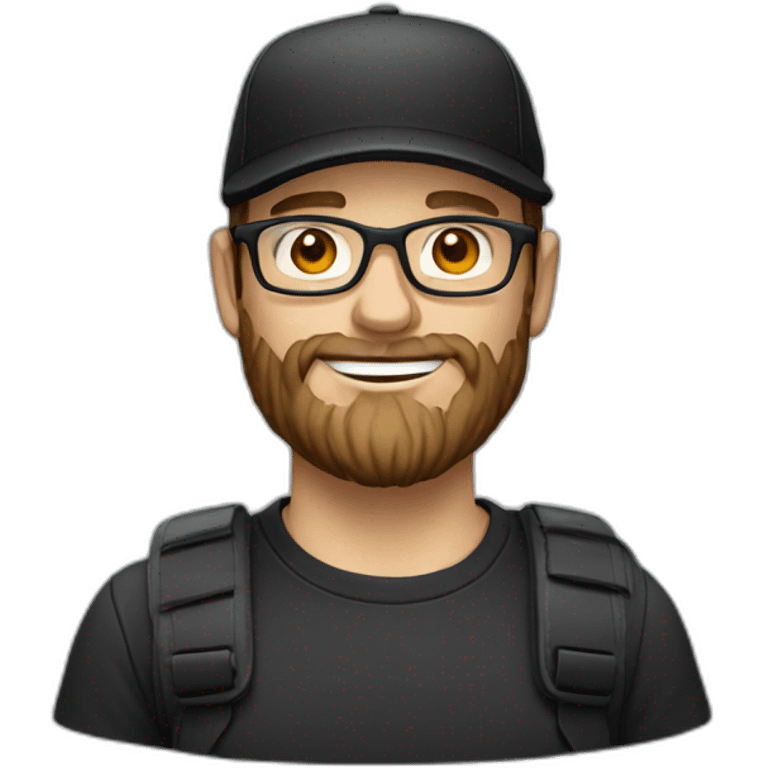 white man wearing a black cap with dark brown beard and glasses emoji