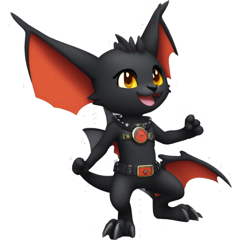 Black Anthro Cool Punk Bat-Litten-Fakemon-fursona Full Body emoji