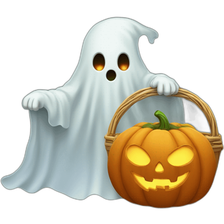 Halloween ghost with trick or treat pumpkin basket  emoji